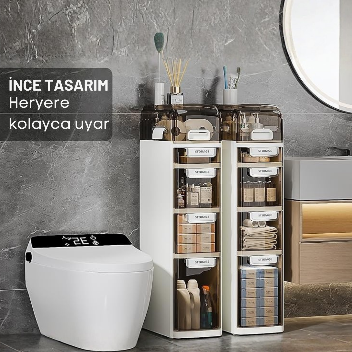 ÇOK AMAÇLI İNCE,ÇEKMECELİ,BANYO,MUTFAK DOLABI